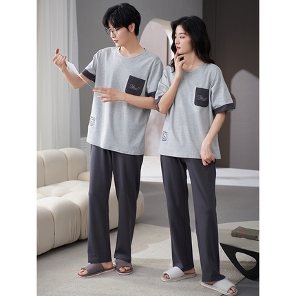 91家纺网 家纺一手货源 找家纺 （总）洛兰沙家居馆【只代发】【只代发】 2023新款夏季套头短袖长裤情侣休闲家居服套装