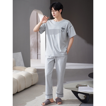 91家纺网 家纺一手货源 找家纺 （总）洛兰沙家居馆【只代发】【只代发】 2023新款夏季套头短袖长裤情侣休闲家居服套装