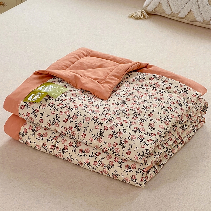 91家纺网 家纺一手货源 找家纺 （总）亚龙 2023新款A类母婴级双层纱棉麻手包边夏被四件套