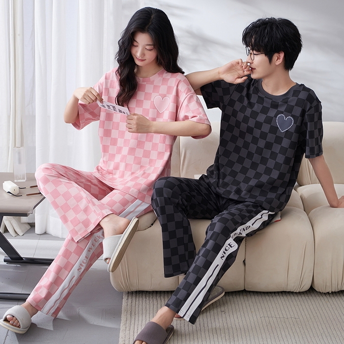 91家纺网 家纺一手货源 找家纺 （总）洛兰沙家居馆【只代发】【只代发】 2023新款夏季套头短袖长裤情侣休闲家居服套装