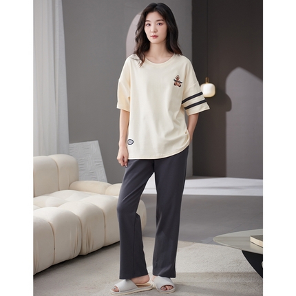 91家纺网 家纺一手货源 找家纺 （总）洛兰沙家居馆【只代发】【只代发】 2023新款夏季套头短袖长裤情侣休闲家居服套装