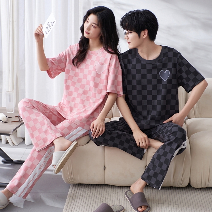 91家纺网 家纺一手货源 找家纺 （总）洛兰沙家居馆【只代发】【只代发】 2023新款夏季套头短袖长裤情侣休闲家居服套装