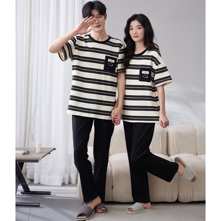 91家纺网 家纺一手货源 找家纺 （总）洛兰沙家居馆【只代发】【只代发】 2023新款夏季套头短袖长裤情侣休闲家居服套装