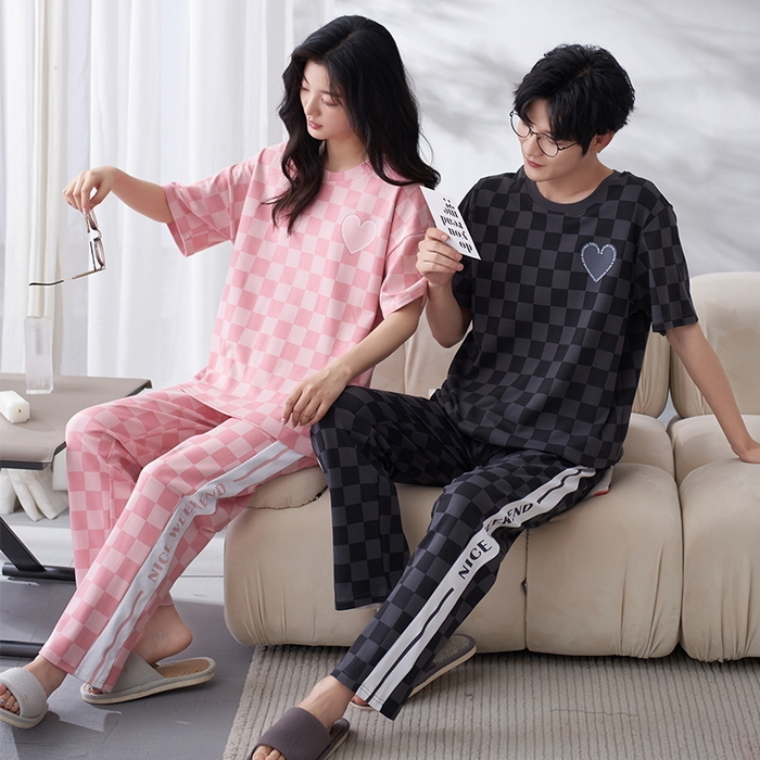 91家纺网 家纺一手货源 找家纺 （总）洛兰沙家居馆【只代发】【只代发】 2023新款夏季套头短袖长裤情侣休闲家居服套装