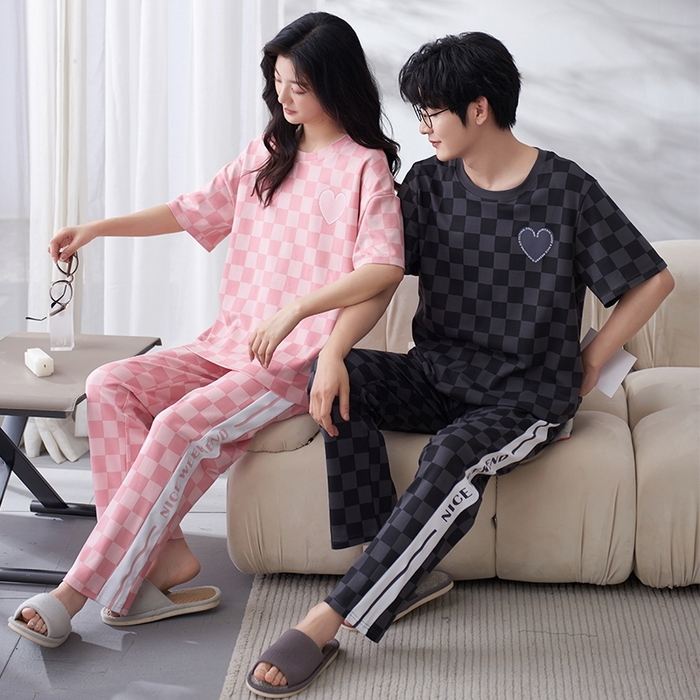 91家纺网 家纺一手货源 找家纺 （总）洛兰沙家居馆【只代发】【只代发】 2023新款夏季套头短袖长裤情侣休闲家居服套装