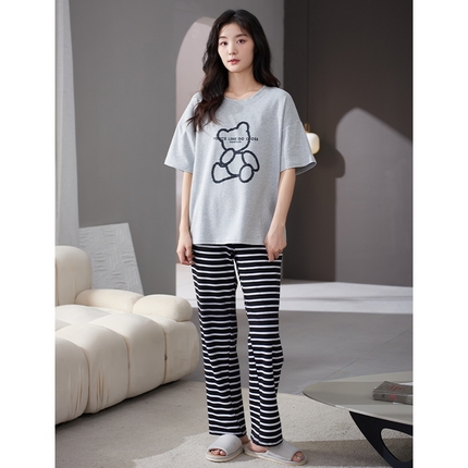 91家纺网 家纺一手货源 找家纺 （总）洛兰沙家居馆【只代发】【只代发】 2023新款夏季套头短袖长裤情侣休闲家居服套装