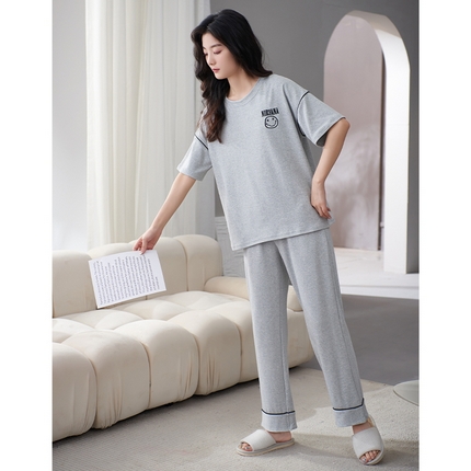 91家纺网 家纺一手货源 找家纺 （总）洛兰沙家居馆【只代发】【只代发】 2023新款夏季套头短袖长裤情侣休闲家居服套装