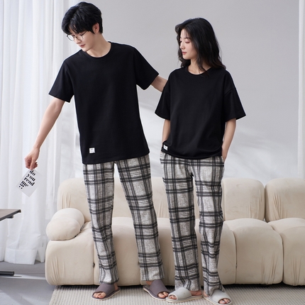 91家纺网 家纺一手货源 找家纺 （总）洛兰沙家居馆【只代发】【只代发】 2023新款夏季套头短袖长裤情侣休闲家居服套装