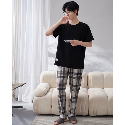 91家纺网 家纺一手货源 找家纺 （总）洛兰沙家居馆【只代发】【只代发】 2023新款夏季套头短袖长裤情侣休闲家居服套装