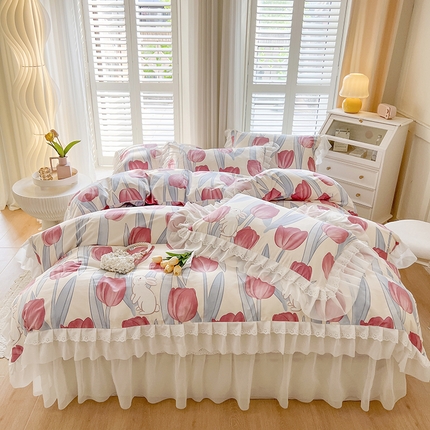 91家纺网 家纺一手货源 找家纺 （总）瑞宝 2025新款镂空全棉印花床裙款四件套