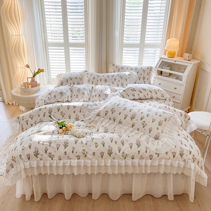 91家纺网 家纺一手货源 找家纺 （总）瑞宝 2025新款镂空全棉印花床裙款四件套