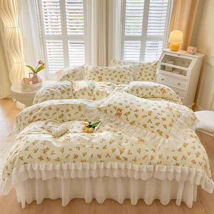 91家纺网 家纺一手货源 找家纺 （总）瑞宝 2025新款镂空全棉印花床裙款四件套