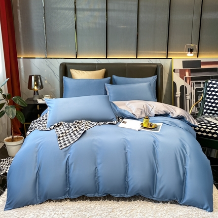 91家纺网 家纺一手货源 找家纺 （总）子钦家纺 2023新款春夏水洗真丝纯色床单床笠款四件套-风格二