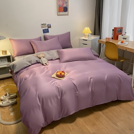 91家纺网 家纺一手货源 找家纺 （总）子钦家纺 2023新款春夏水洗真丝纯色床单床笠款四件套-风格一