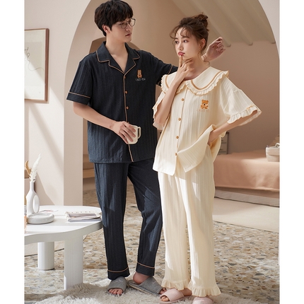 91家纺网 家纺一手货源 找家纺 （总）洛兰沙家居馆【只代发】【只代发】 2023新款夏季第7批开衫短袖长裤情侣休闲家居服套装2021-2031