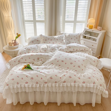 91家纺网 家纺一手货源 找家纺 （总）瑞宝 2025新款镂空全棉印花床裙款四件套