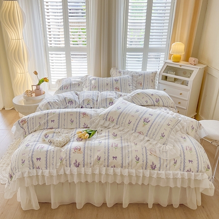 91家纺网 家纺一手货源 找家纺 （总）瑞宝 2025新款镂空全棉印花床裙款四件套