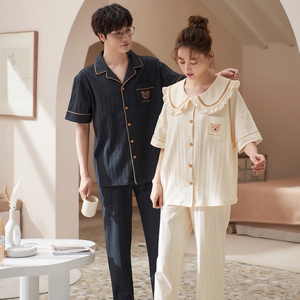 91家纺网 家纺一手货源 找家纺 （总）洛兰沙家居馆【只代发】【只代发】 2023新款夏季第7批开衫短袖长裤情侣休闲家居服套装2021-2031