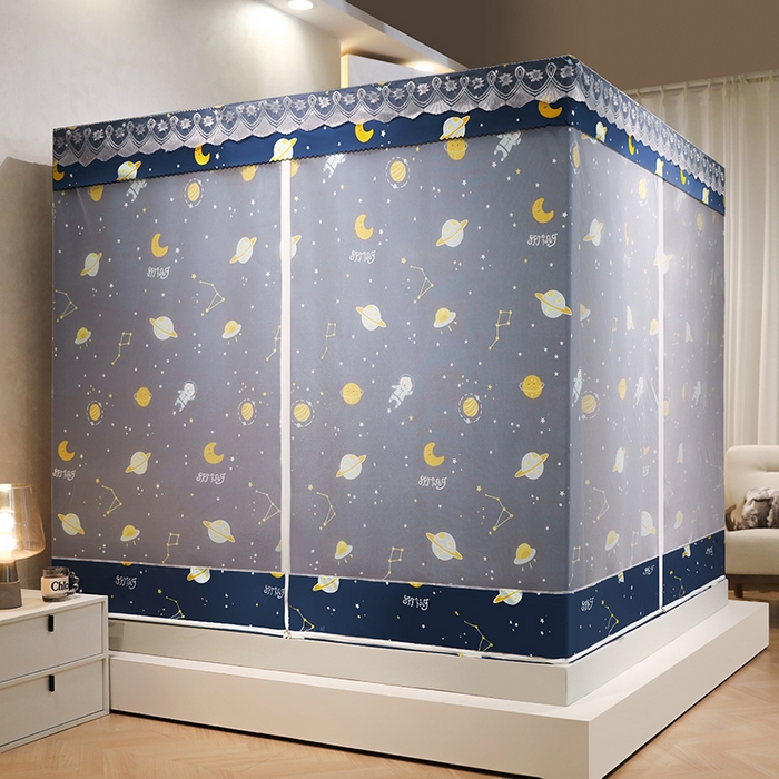91家纺网 家纺一手货源 找家纺 显高蚊帐2025新款坐床遮光防尘坐床回底遮光蚊帐系列 浪漫星空