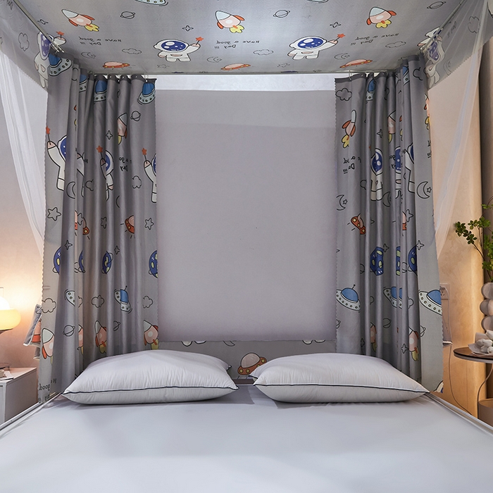 91家纺网 家纺一手货源 找家纺 显高蚊帐2025新款坐床遮光防尘坐床回底遮光蚊帐系列 漫步太空