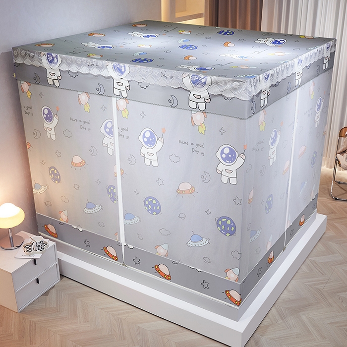 91家纺网 家纺一手货源 找家纺 显高蚊帐2025新款坐床遮光防尘坐床回底遮光蚊帐系列 漫步太空