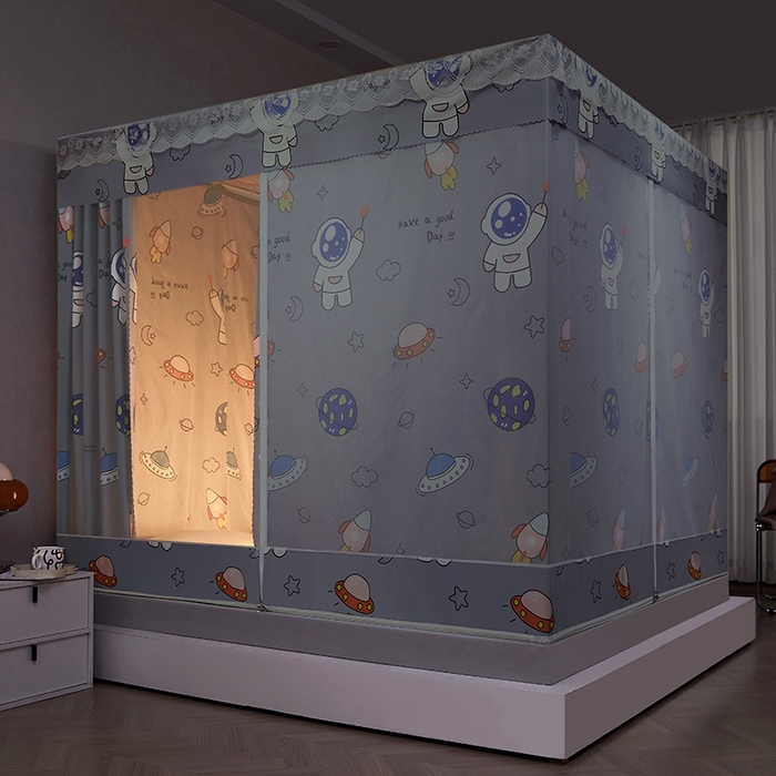 91家纺网 家纺一手货源 找家纺 显高蚊帐2025新款坐床遮光防尘坐床回底遮光蚊帐系列 漫步太空