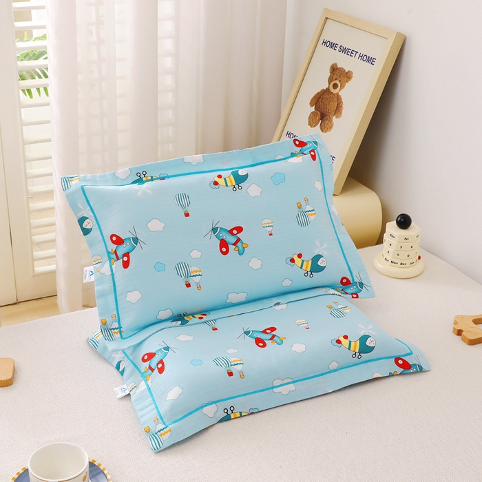 91家纺网 家纺一手货源 找家纺 乐秀家纺 2023新款A类双层纱卡通印花儿童幼儿园枕套 飞机气球