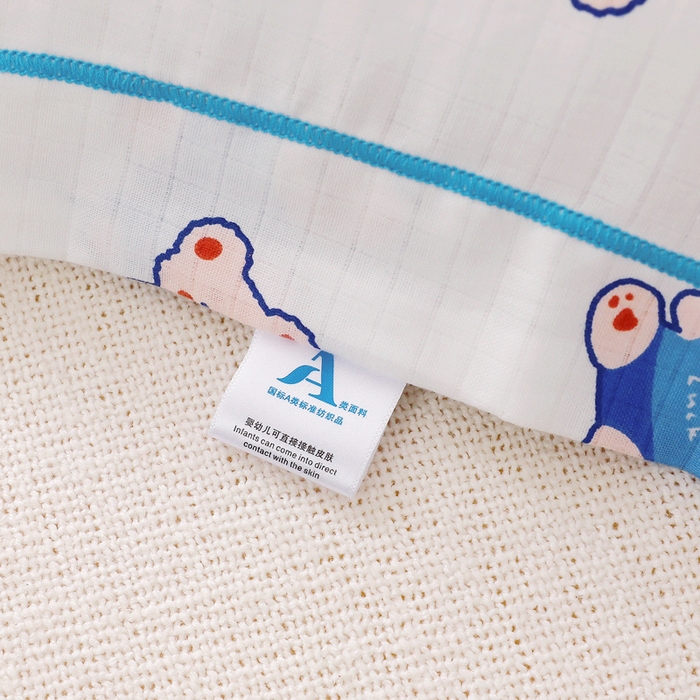 91家纺网 家纺一手货源 找家纺 乐秀家纺 2023新款A类双层纱卡通印花儿童幼儿园枕套 快乐熊仔