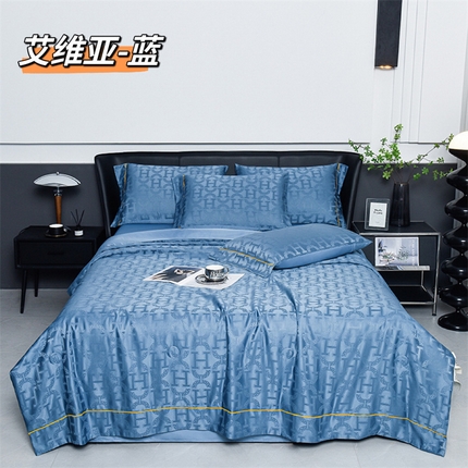 91家纺网 家纺一手货源 找家纺 （总）赛丽雅 2023新款轻奢60s一字绣提花贡缎提花夏被四件套