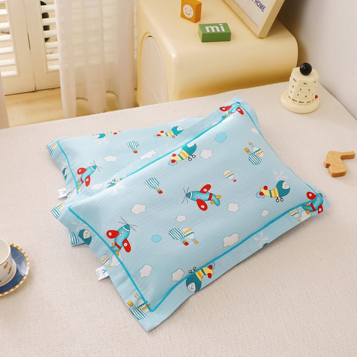 91家纺网 家纺一手货源 找家纺 乐秀家纺 2023新款A类双层纱卡通印花儿童幼儿园枕套 飞机气球