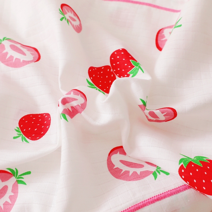 91家纺网 家纺一手货源 找家纺 乐秀家纺 2023新款A类双层纱卡通印花儿童幼儿园枕套 牛奶草莓