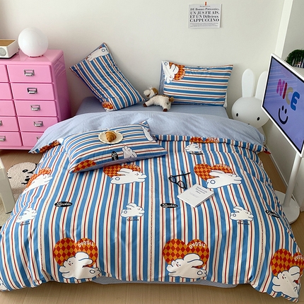 91家纺网 家纺一手货源 找家纺 桃子 2023新款少女甜酷风兔子纯棉印花系列四件套 纯棉-查理兔