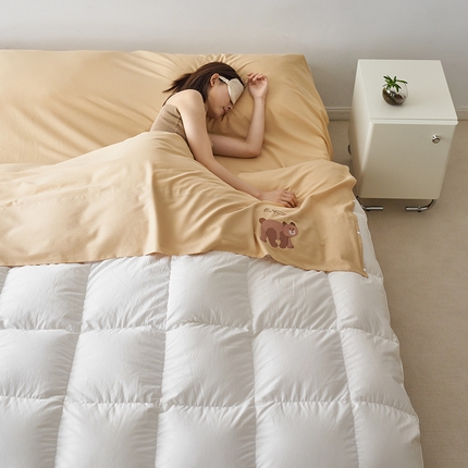 91家纺网 家纺一手货源 找家纺 （总）风向标家纺 2023新款全棉大雁纹糯感软萌绣花隔脏睡袋