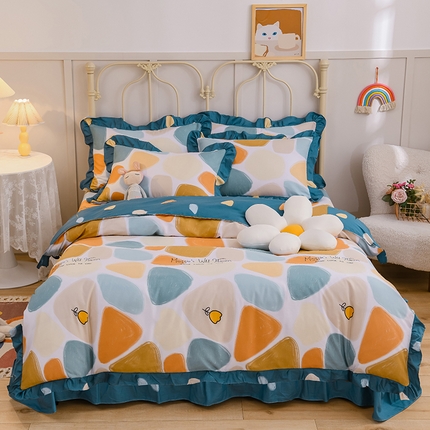 91家纺网 家纺一手货源 找家纺 （总）爱妮玖玖家纺 2023新款全棉春夏四件套花边床单-小蕾丝系列