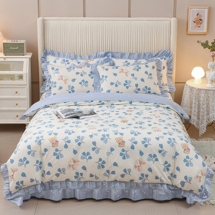 91家纺网 家纺一手货源 找家纺 （总）爱妮玖玖家纺 2023新款全棉春夏四件套花边床单-韩式系列