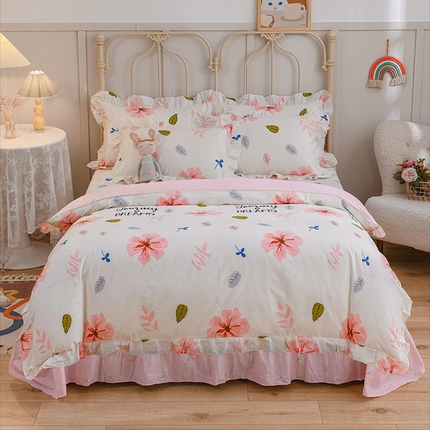 91家纺网 家纺一手货源 找家纺 （总）爱妮玖玖家纺 2023新款全棉春夏四件套花边床单-小蕾丝系列