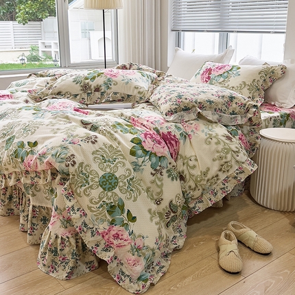 91家纺网 家纺一手货源 找家纺 （总）爱妮玖玖家纺 2023新款全棉春夏四件套花边床单-普款系列