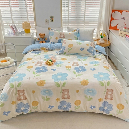 乐童  2024新款网红直播爆款吊边＋一字绣工艺款四件套（八） 小熊花束