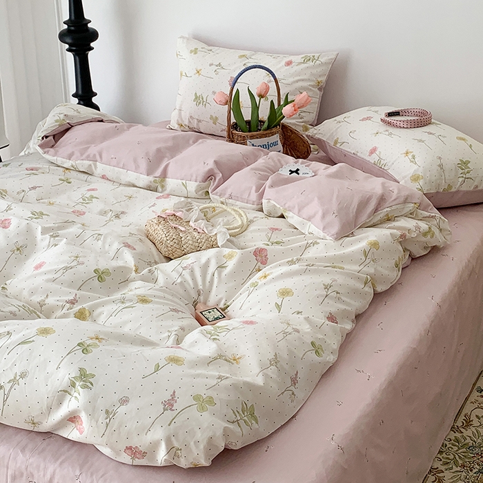 91家纺网 家纺一手货源 找家纺 昔可家纺 2023新款全棉怦然心动小花系列四件套 春日水彩花卉