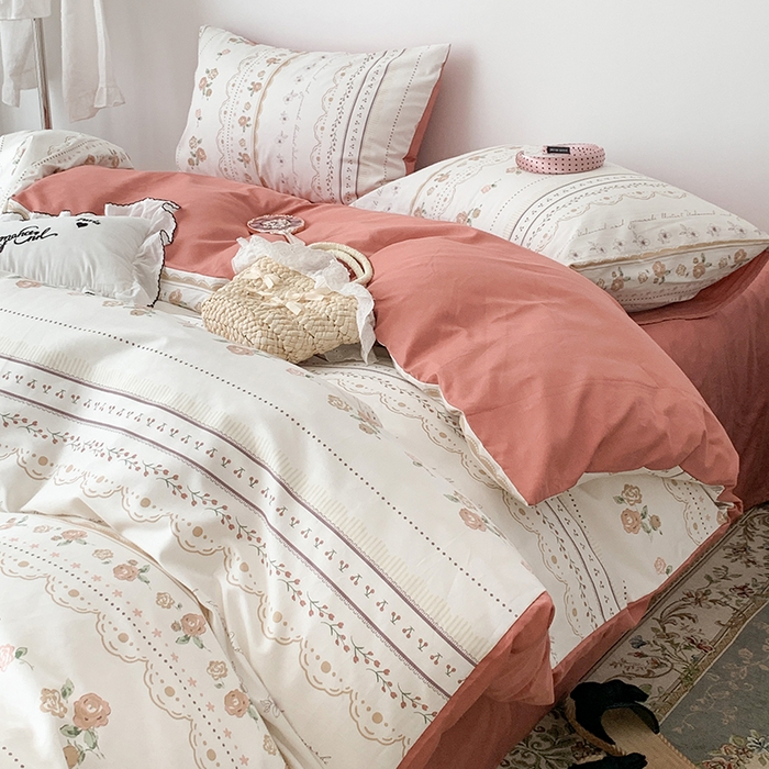 91家纺网 家纺一手货源 找家纺 昔可家纺 2023新款全棉怦然心动小花系列四件套 英国梨与小苍兰