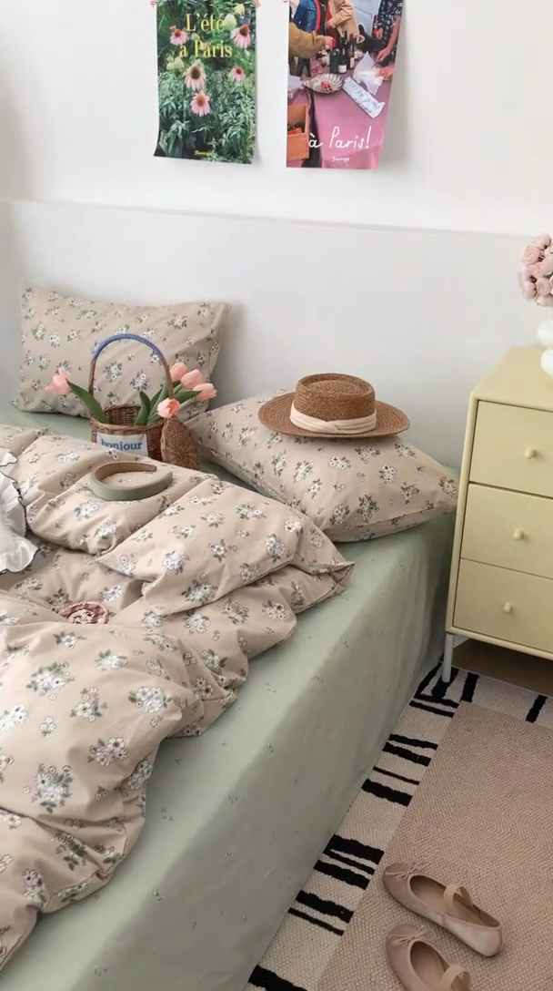 91家纺网 家纺一手货源 找家纺 昔可家纺 2023新款全棉怦然心动小花系列四件套 栀子茉莉