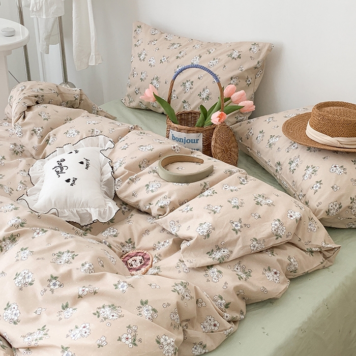 91家纺网 家纺一手货源 找家纺 昔可家纺 2023新款全棉怦然心动小花系列四件套 栀子茉莉