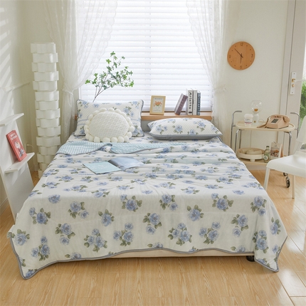 云家 2023新款冰豆豆凉席夏被四件套床笠款夏凉被儿童豆豆凉席三件套 小蓝花