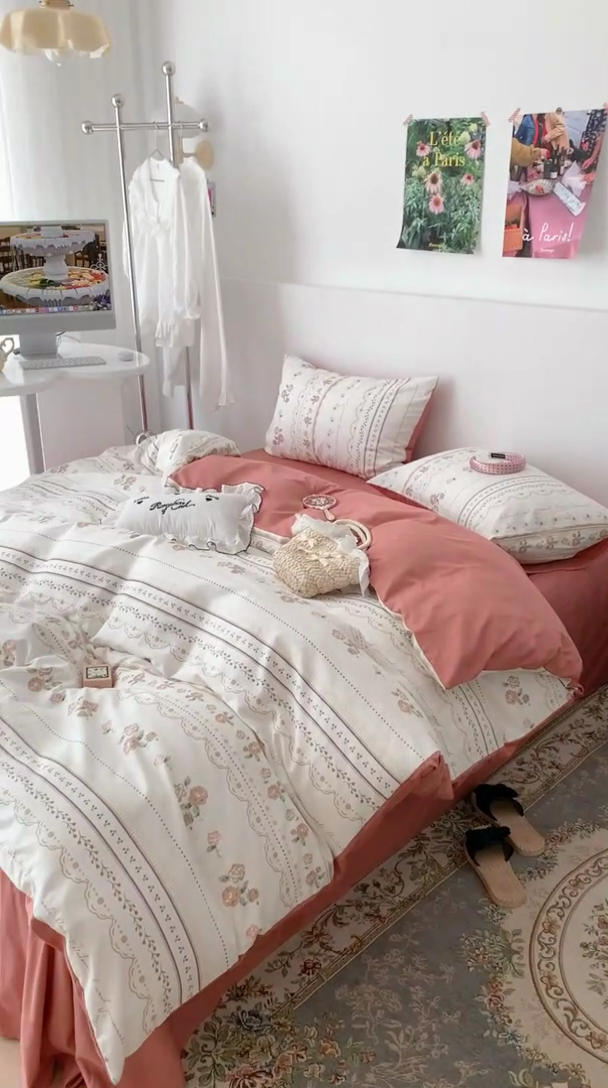 91家纺网 家纺一手货源 找家纺 昔可家纺 2023新款全棉怦然心动小花系列四件套 英国梨与小苍兰