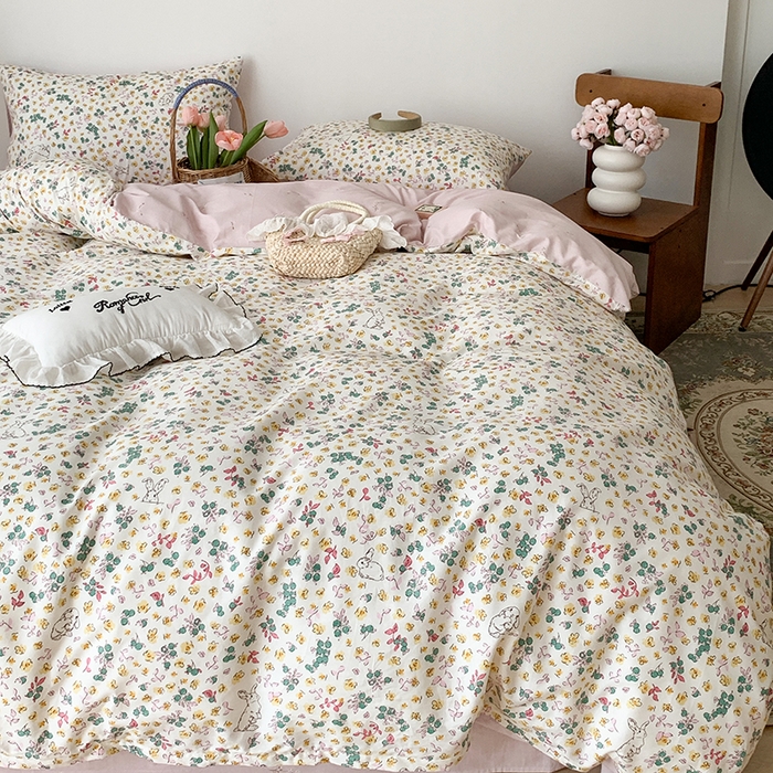 91家纺网 家纺一手货源 找家纺 昔可家纺 2023新款全棉怦然心动小花系列四件套 春日多巴胺