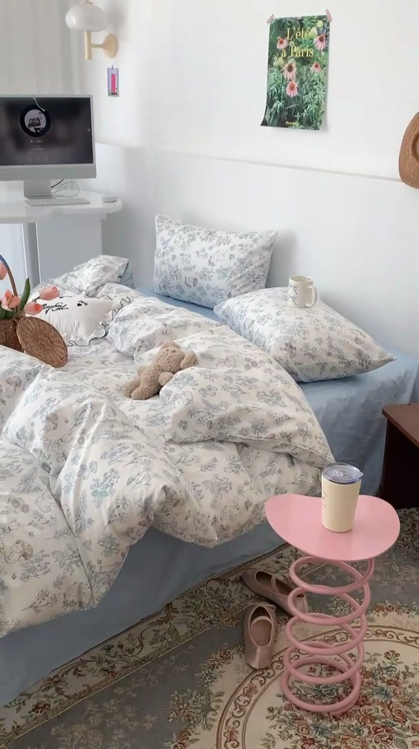 91家纺网 家纺一手货源 找家纺 昔可家纺 2023新款全棉怦然心动小花系列四件套 素描小卡通