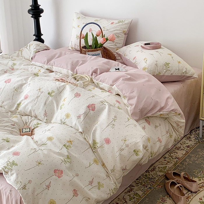 91家纺网 家纺一手货源 找家纺 昔可家纺 2023新款全棉怦然心动小花系列四件套 春日水彩花卉