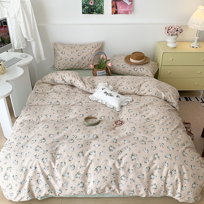 91家纺网 家纺一手货源 找家纺 昔可家纺 2023新款全棉怦然心动小花系列四件套 栀子茉莉