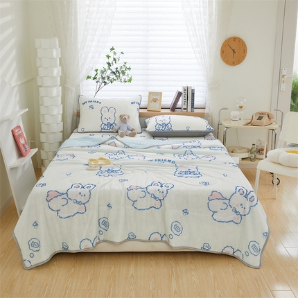 91家纺网 家纺一手货源 找家纺 云家 冰豆豆凉席夏被四件套床笠款夏凉被儿童豆豆凉席三件套 小兔子