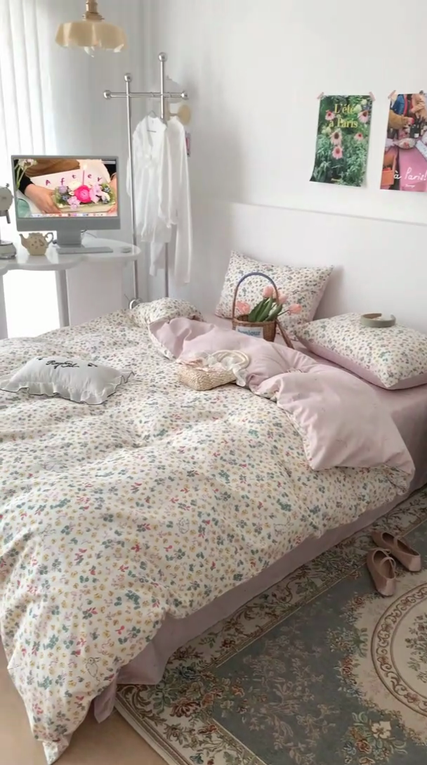 91家纺网 家纺一手货源 找家纺 昔可家纺 2023新款全棉怦然心动小花系列四件套 春日多巴胺